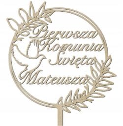 Topper na tort Pierwsza Komunia Święta z imieniem TKS