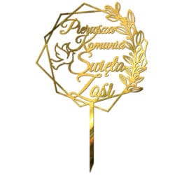 Topper na tort Złoty Pierwsza Komunia Święta z imieniem TKSPZ-9